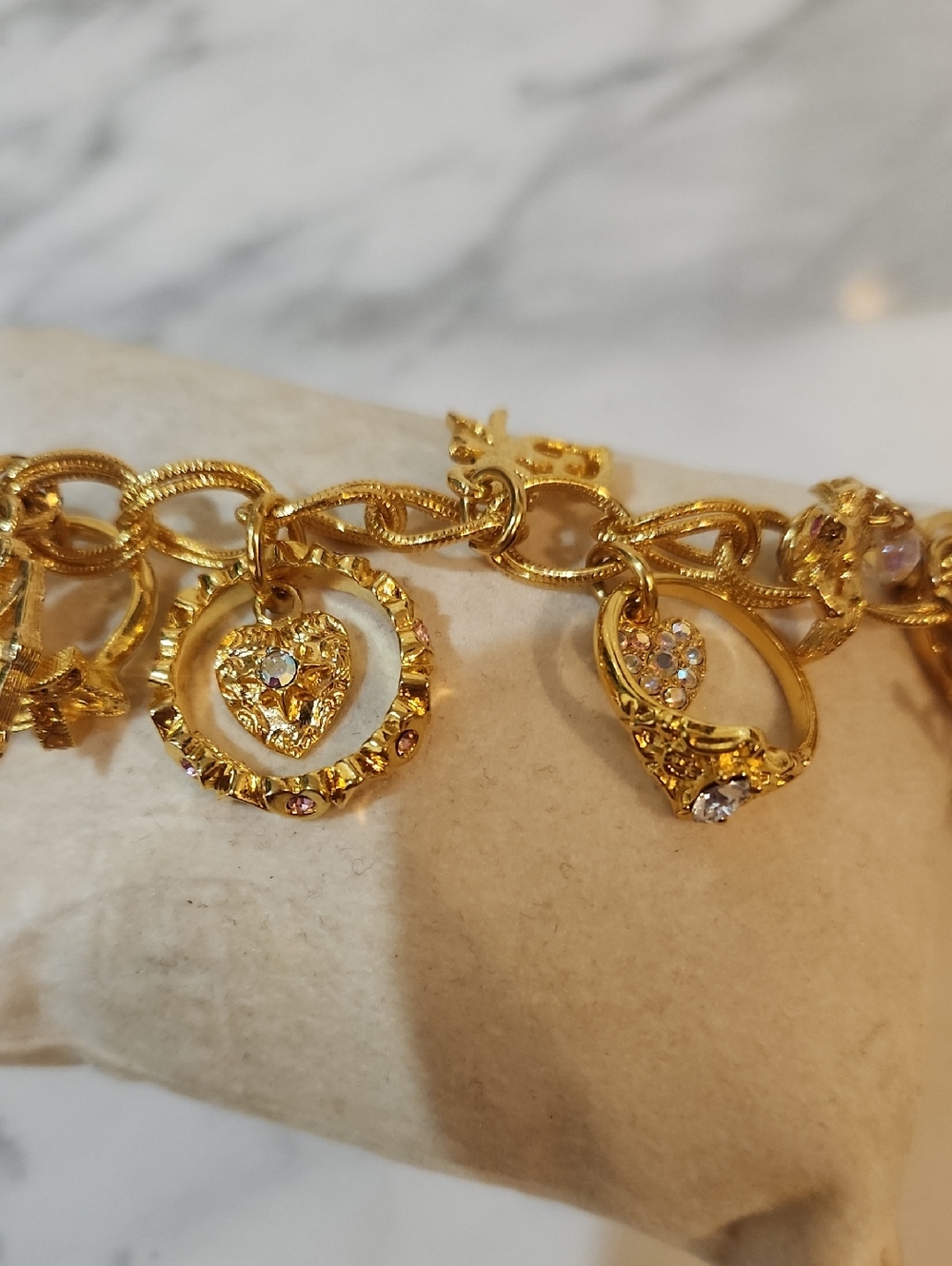 Kirks Folly Gold Charm Angel Bracelet with Clear Crystal Drops - Picture 7 of 13